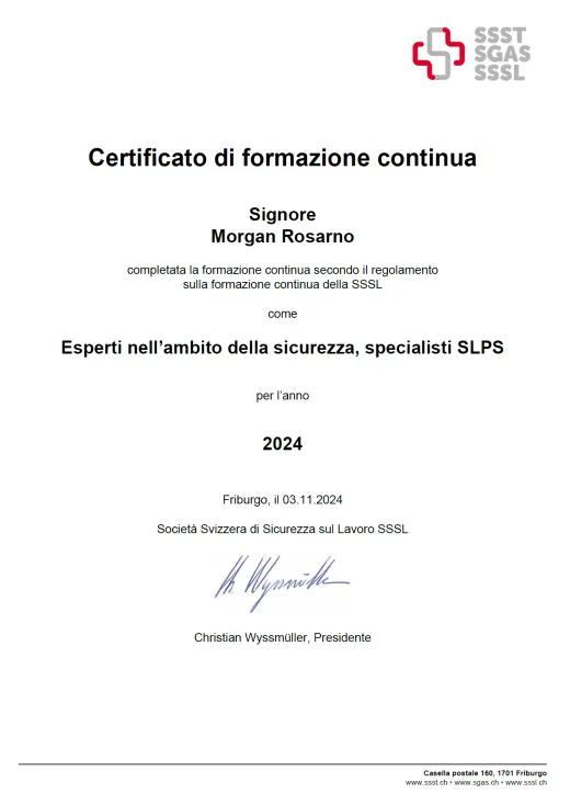 Certificato SSSL di formazione continua 2024